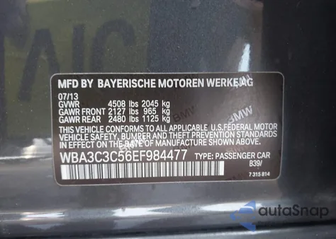 2014 BMW 320I xDrive from USA, damaged, VIN WBA3C3C56EF984477